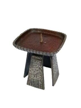 Vintage Modernist Brutalist Cast Iron 4-Legged Large Decorative Candle Holder
